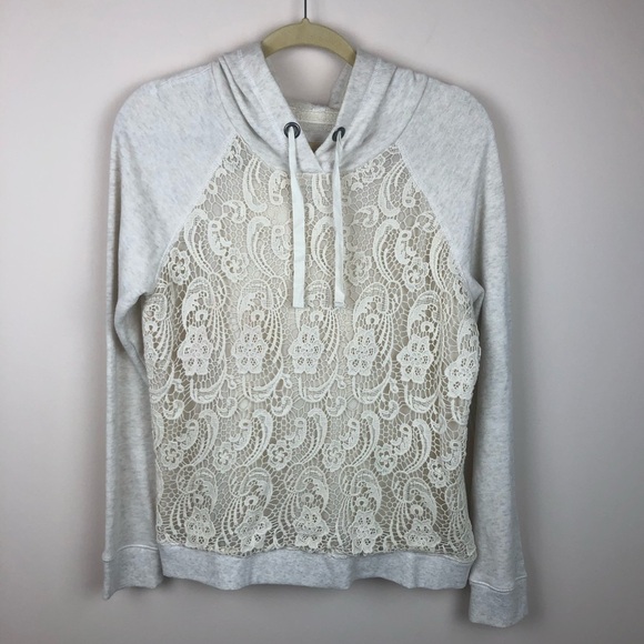 GRG / Garage - Cream Floral Lace Overlay Hoodie - Picture 1 of 6